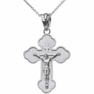Sterling Silver Orthodox Russian Crucifix Necklace